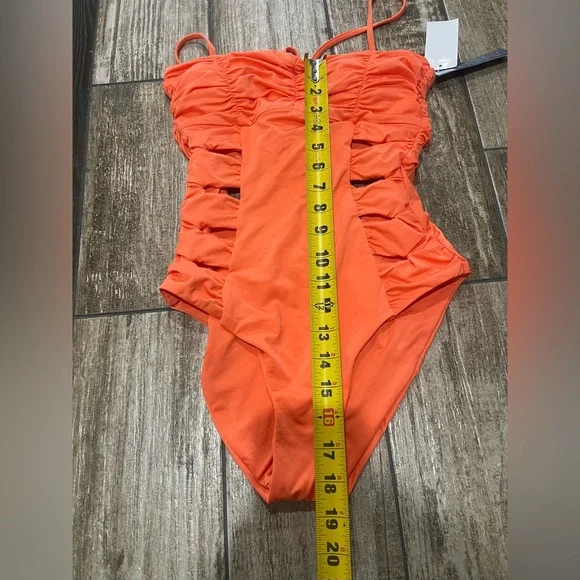 🌴Soluna Women Orange/Peach Shirred Side Adjustable Strap One Piece Swimwear Sz S